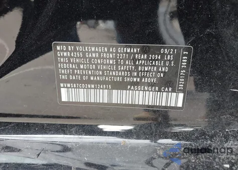 2022 Volkswagen Golf Gti 2.0T Se z USA, uszkodzony, nr VIN WVWS87CD2NW124915